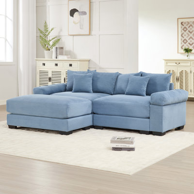 Canapé modulaire surdimensionné en forme de L 82,6 po Cloud, tissu en velours côtelé doux, avec méridienne, accoudoirs larges à assise profonde, conception ergonomique, 6 coussins décoratifs, assemblage facile, pour les salons, les salons, bleu