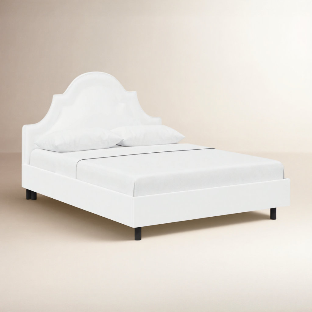 Knipe Upholstered Scalloped Bed, King, White Performance Twill