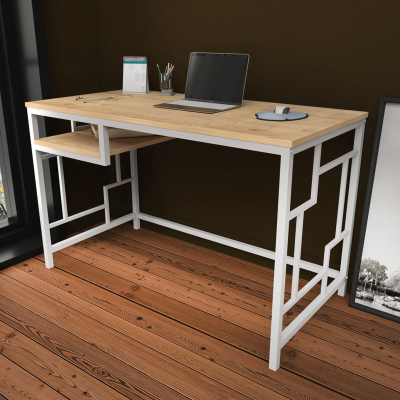 Richland Metal Base Writing Desk, Brown/White