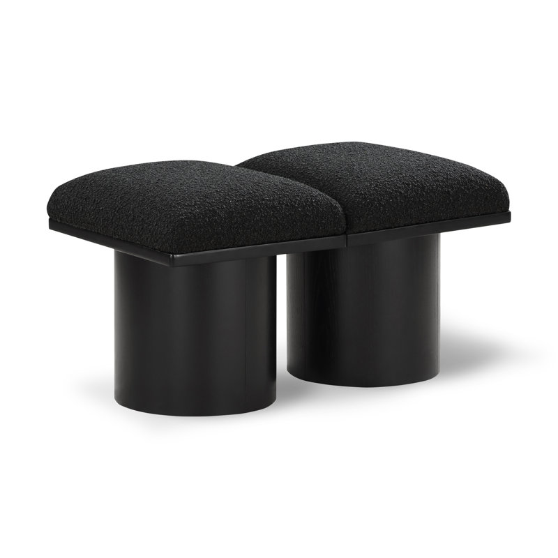 Husnan Boucle Upholstered Bench, 17.5" H x 31" W x 18" D, Black, Black Boucle Fabric