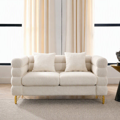 60Inch Oversized 2 Seater Sectional Sofa, Living Room Comfort Fabric Sectional Sofa-Deep Seating Sectional Sofa, Soft Sitting with 2 Pillows for Livin