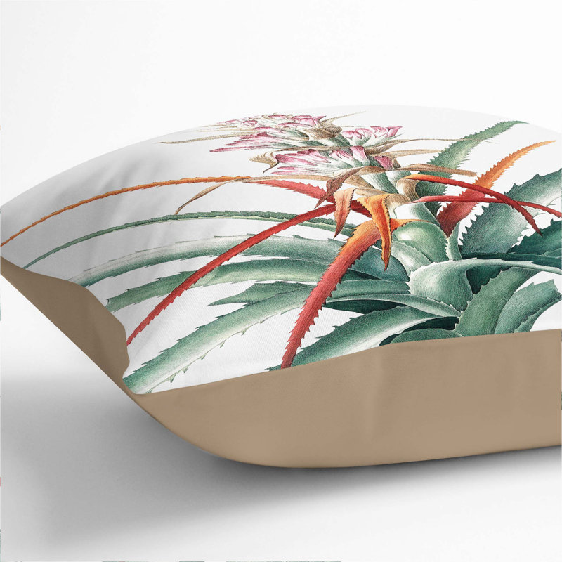 Bromelia Flowers Floral Square Throw Cushion, 55cm H x 55cm W x 20cm D, Stone