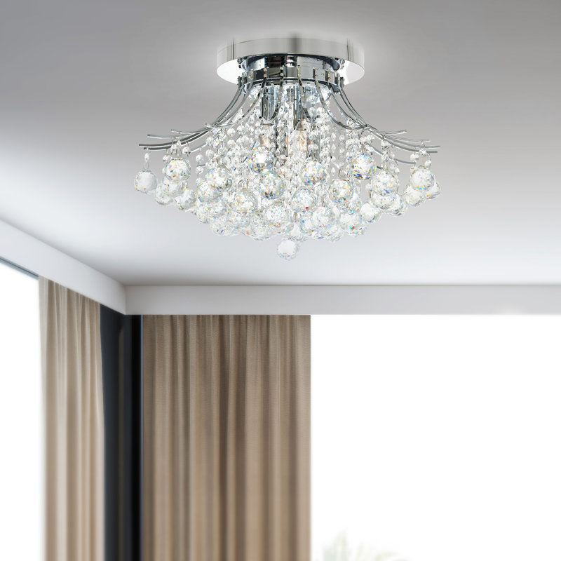 Trenton 6 Light 20-Inch Crystal Flush Mount Ceiling Light – Elegant Close-to-Ceiling Fixture for Bedroom, Entryway, Hallway, or Small Spaces