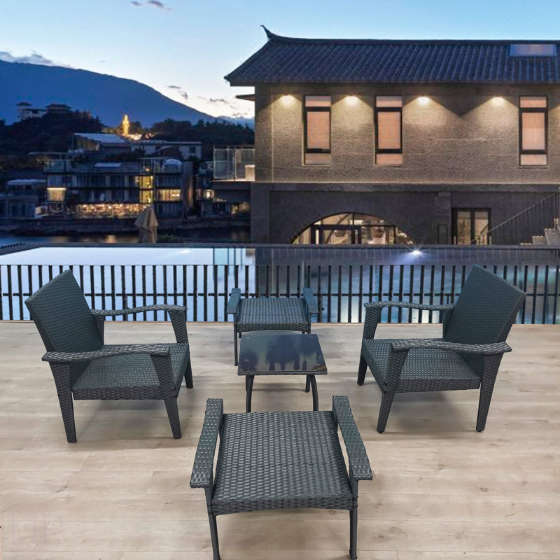 Ensemble de conversation en rotin de 5 pièces avec coussins et chaise pour patio