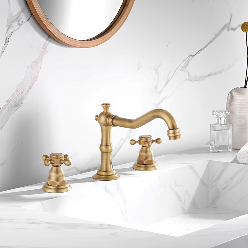 Widespread 2-handle Bathroom Sink Faucet with Drain Assembly, Antique Brass