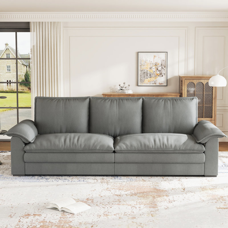 Modern Oversize Sofa 265cm Corduroy Sofa with 4 Seats No Tool Assembly Multi-Layered Cushion, Grey