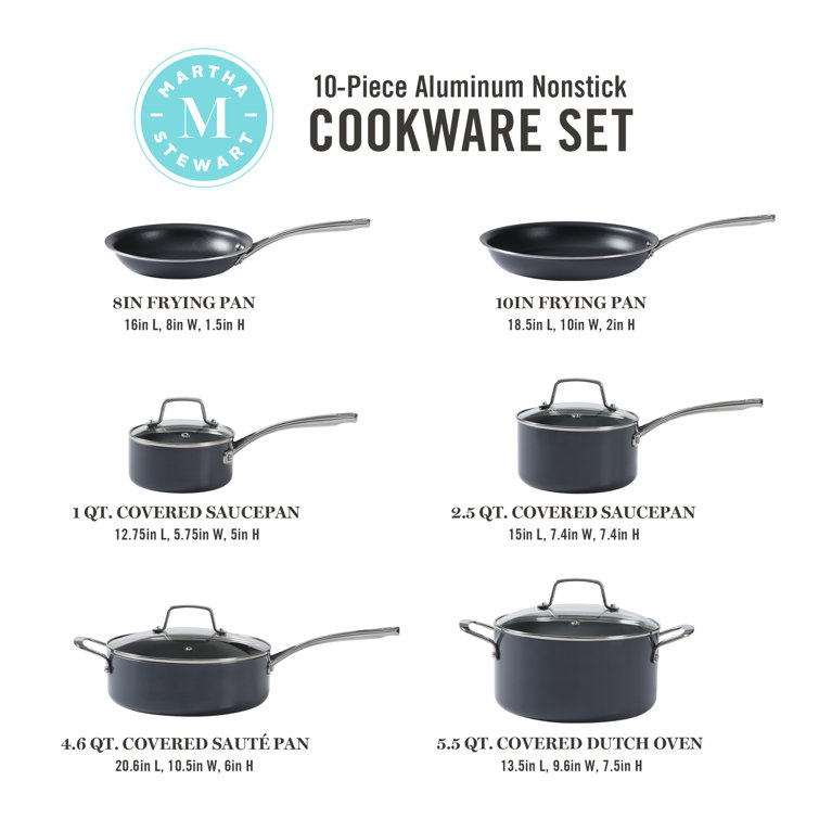 Martha Stewart Stainless Steel Silver Cookware Set, 10 pc - City