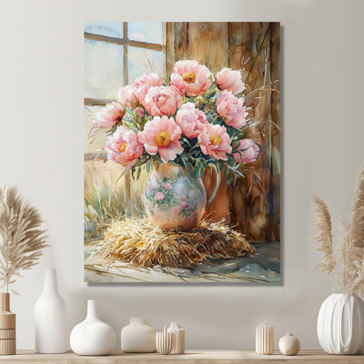 Country Peony Bouquet In A Milk Vase I -Assorted Bouquets Metal Wall Art