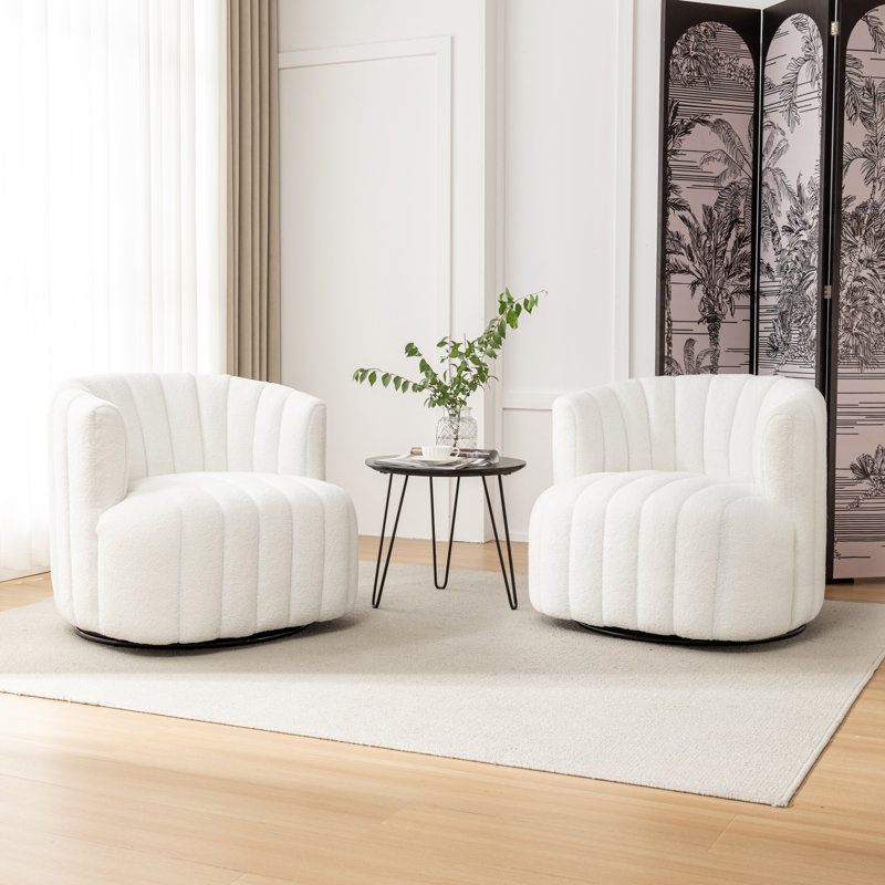 Fauteuil demi-tonneau pivotant rembourré Bryonie, Ourson blanc