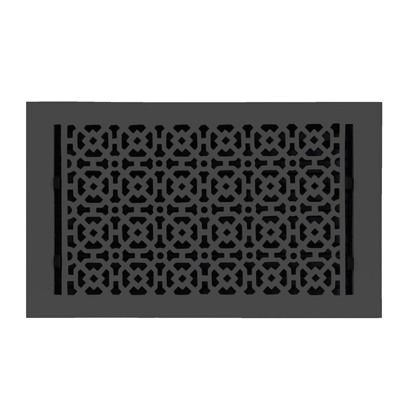 Grille en fonte d'aluminium de 8 po x 14 po Achek, Noir thermolaqué, Plancher sans trous de vis