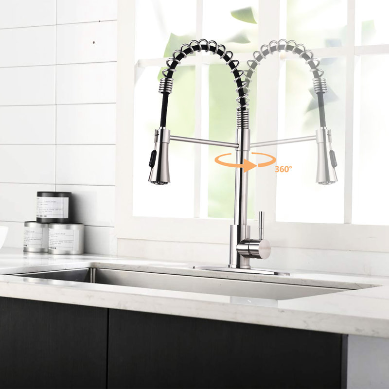 304 Kitchen Faucet In Brushed Nickel - Rust And Water Spot Pull Down Spray For Effective Cleaning With Extended Hose 360 Degree Swivel Comprehensive Sink Coverage