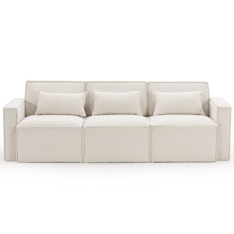 Taufner Upholstered 93'' Sofa, White Boucle