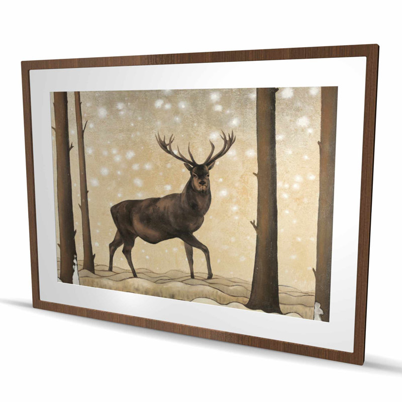 Roe Deer in Winter Landscape - Holiday Snow, reproduction encadrée