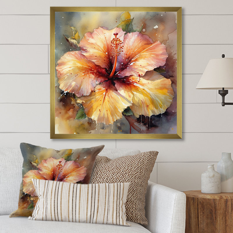 Rudell Hibiscus Euphoria sur toile, H 16 po x l 16 po x P 1 po, Encadrement doré