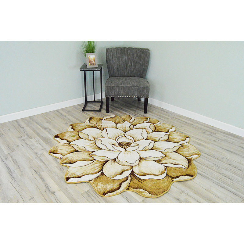 Tapis botanique beige à effet 3D Pettill Flowers, Nouveauté 2 pi 7 po