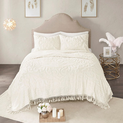 Twin/Twin Xl Cotton Chenille Medallion Fringe Coverlet - Simple Style 100% For Dreamy