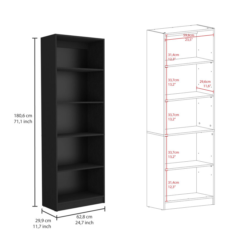 Bibliothèque pour la maison avec tablette et présentoir moderne pour livres et décoration, Noir