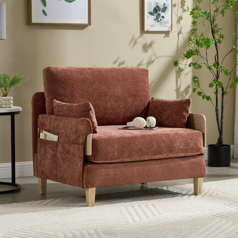 Chenille Upholstered Convertible Chair, Orange