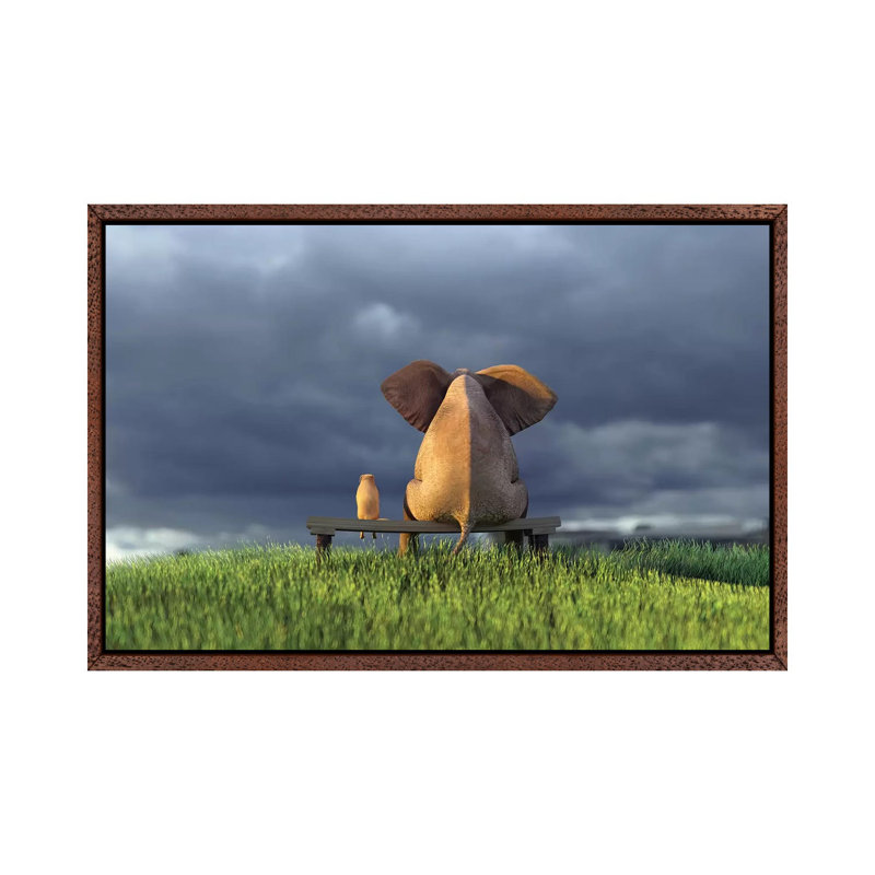 Elephant And Dog Sit On Green Grass Field by Mike Kiev - Print on Canvas, 101.6 cm H x 66.04 cm W