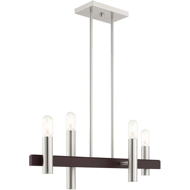 Lustre linéaire à 4 lumières, Nickel brossé avec détails bronze