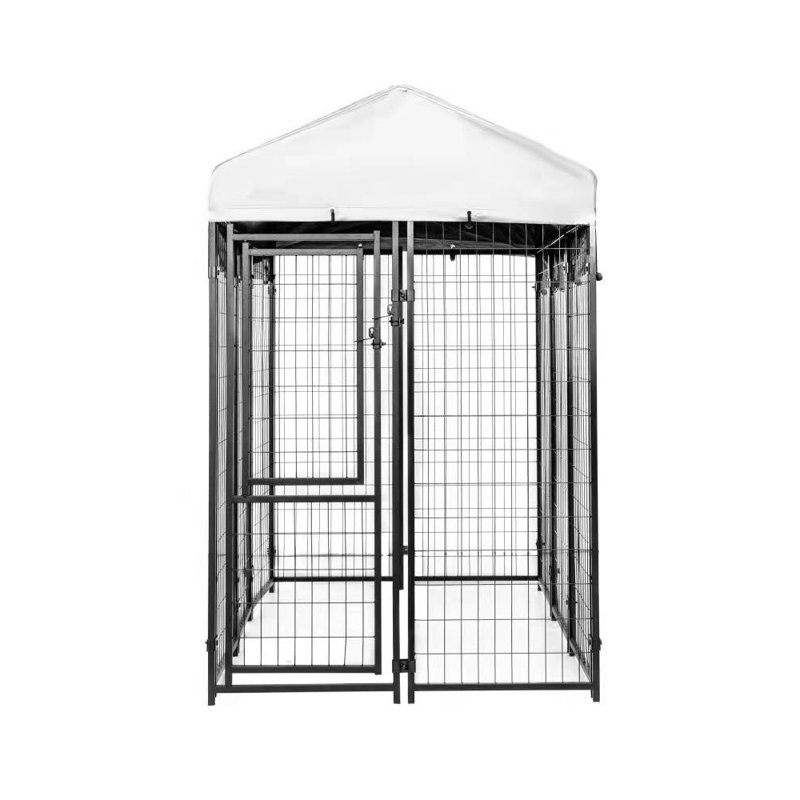 KennelMaster Black Metal 10-Panel Dog Kennel with Waterproof Cover