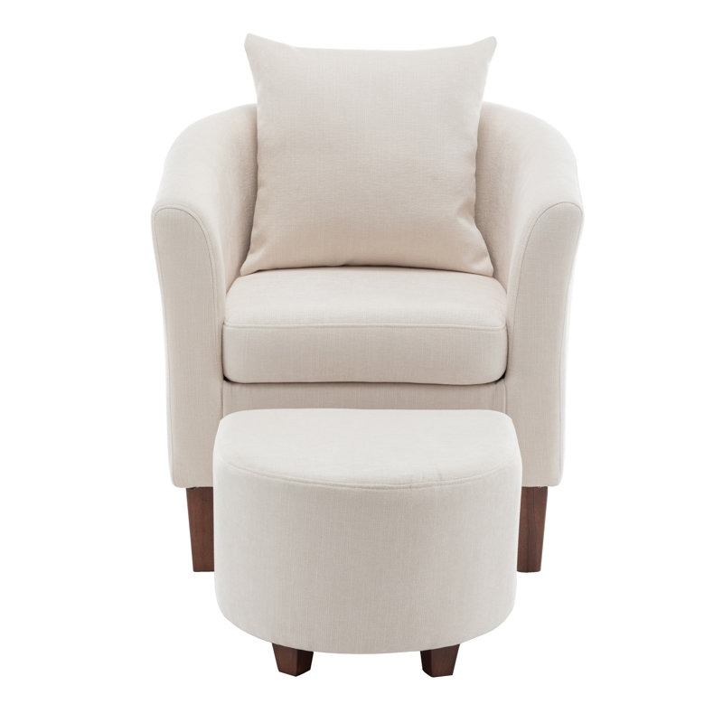 Ensemble de fauteuil d'appoint et repose-pieds Ebvia Designs Helvia avec pieds en bois, Tissu beige Kaniesha