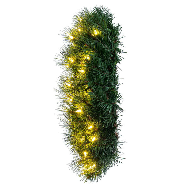 24" Brighton Pine Artificial Wreath with 50 Warm White LED Mini Lights