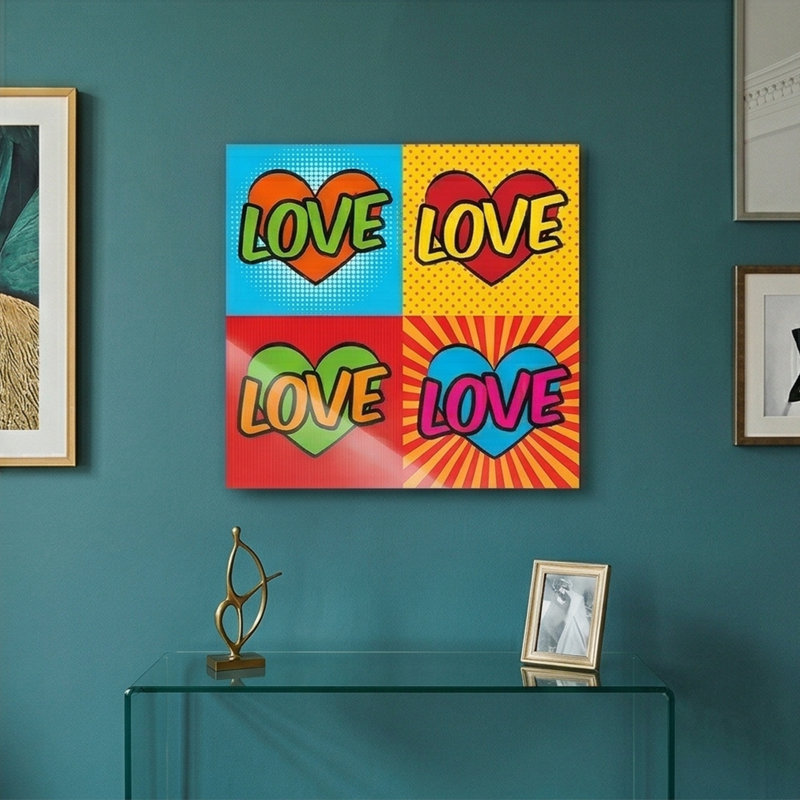 Art mural en verre trempé «LOVE» 20 po x 20 po Pop Art Romance