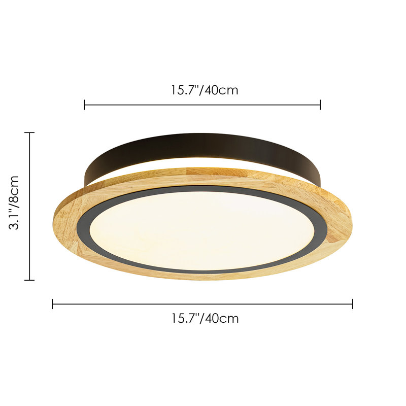 15.8 in. Modern LED Flush Mount with Wood Ring Frame