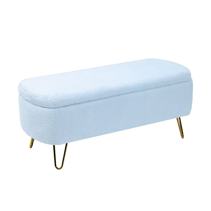 Deshondra Upholstered Ottoman, Storage Bench with a Safety Hinge, Blue Faux Fur