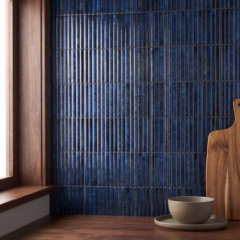 Curve Fluted 6X12 3D Glossy Ceramic Tile, Blue