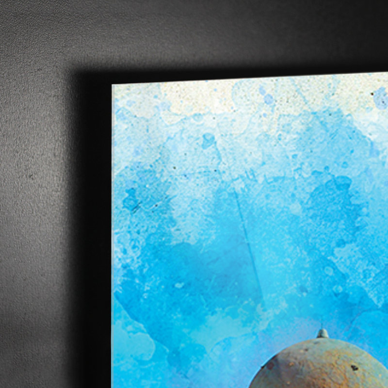Santorini by Giallobus - Unframed Graphic Art on Glass, 65cm H x 95cm W
