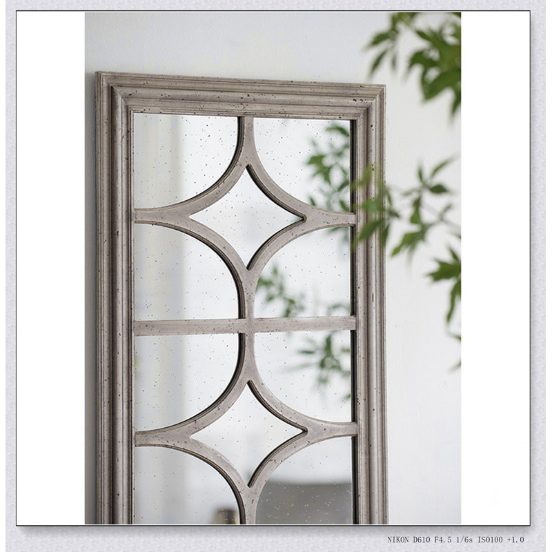 28"x59" Glister Rectangular Mirror with Distressed White Frame with Decorative Window Look, Vertical or Horizontal