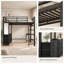 Lit mezzanine double avec bureau, tiroirs, lampe à DEL et port USB, couleur noire