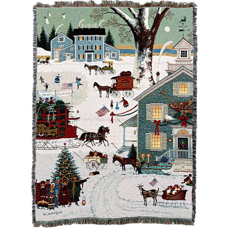 Couverture de Noël Pure Country Weavers Cape Cod par Charles Wysocki - jeté en coton tissé à partir de coton - fabriqué aux États-Unis (72 x 54)