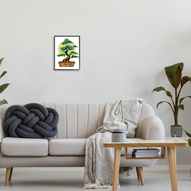 Bonsaï, art de la giclée en forme de soleil par Sebastian Grafmann, H 14 po x l 11 po x P 1,5 po, Giclée encadrée noir minuit