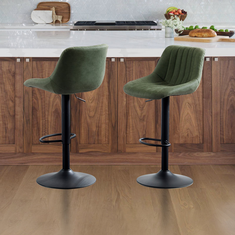  Swivel Adjustable Height Bar Stools with Backs Set of 2, Green Seat/ Black Frame, 2