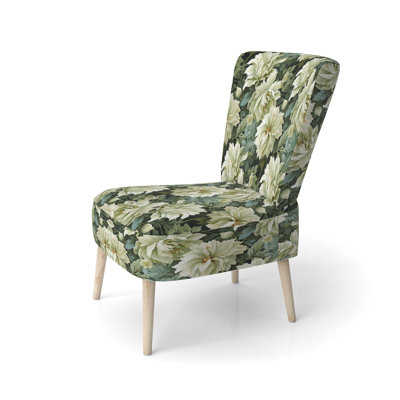 Green Damask Marigold Oasis - Upholstered Bohemian & Eclectic Accent Side Chair