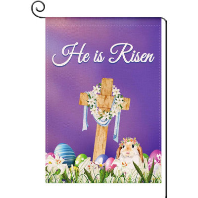 Easter Cross Tulip Flowers Burlap Religious Garden Flag