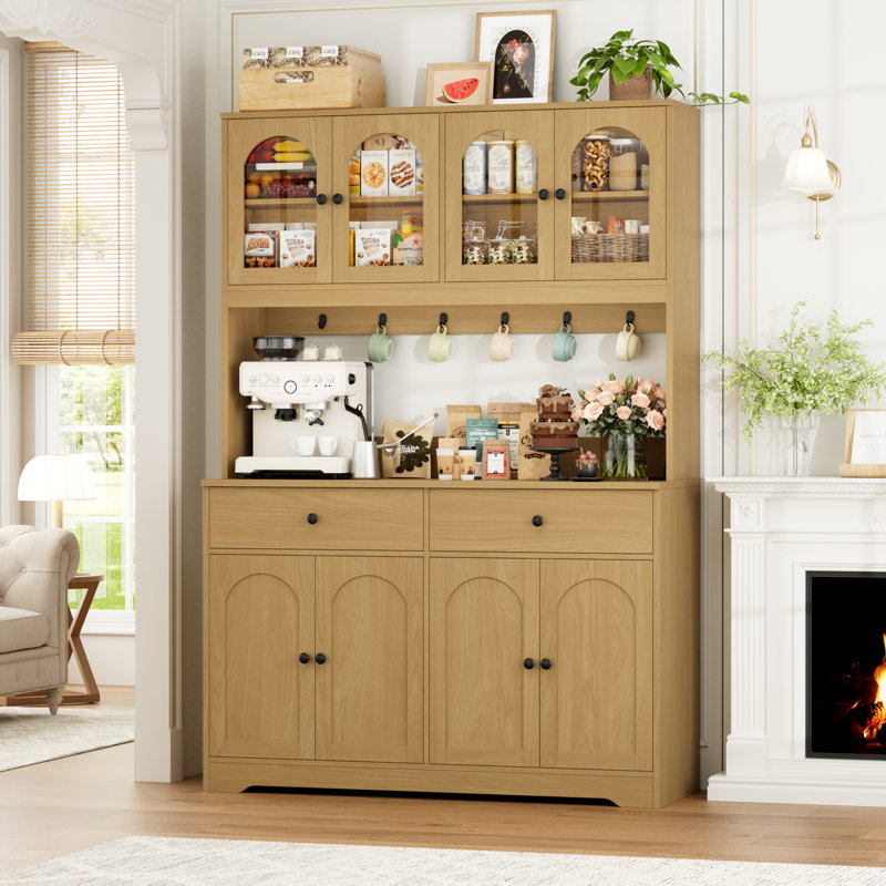 47.4'' Kitchen Pantry Cabinet, Baker's Rack with Microwave Shelf, Built-in LED Lighting, Storage Cabinet for Kitchen, Dining Room or Living Room