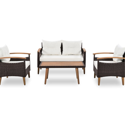 Patio Seating: 4 Pe , Wood Table & Legs, Beige Pillows, Adjustable Feet, Long-Lasting Materials, Include Cover : , Table, Cushions, Water-, Included