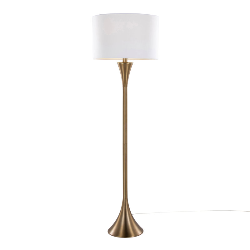 Lampe sur pied contemporaine en métal 65 po avec abat-jour en lin Lenuxe de Grandview Gallery, Or rose