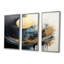 «Golden Full Moon Rising Ocean Waves II», ensemble d'art mural paysage abstrait-656004580-656004562
