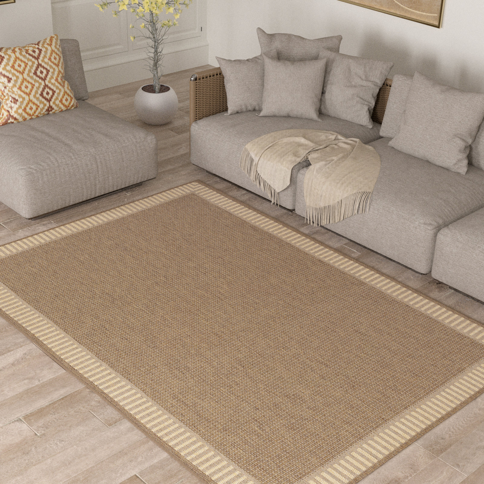 Black Cocoa Brown Flatweave Outdoor Rug, Rectangle 6'2" x 9'2", Brown / Tan