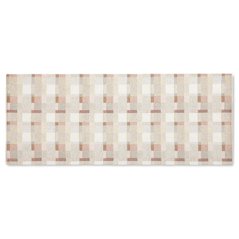 Martha Stewart Plaid Slip-Resistant Kitchen Mat, Mint Green/White, Runner  1'8" x 4'2"