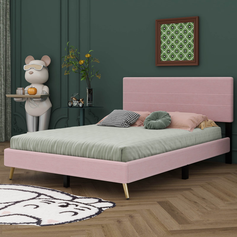 Lit plateforme tapissier Menlo, Rose