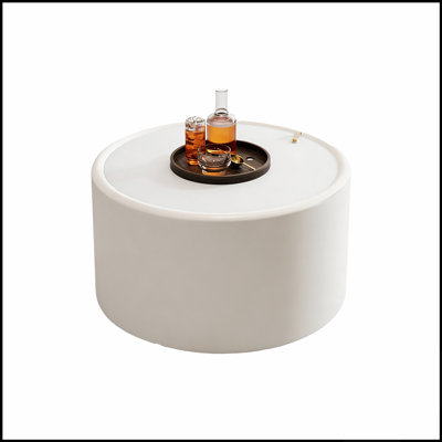Table basse ronde avec plateau en verre trempé, corps en cuir PU et rangement caché pour le salon, table d'appoint moderne