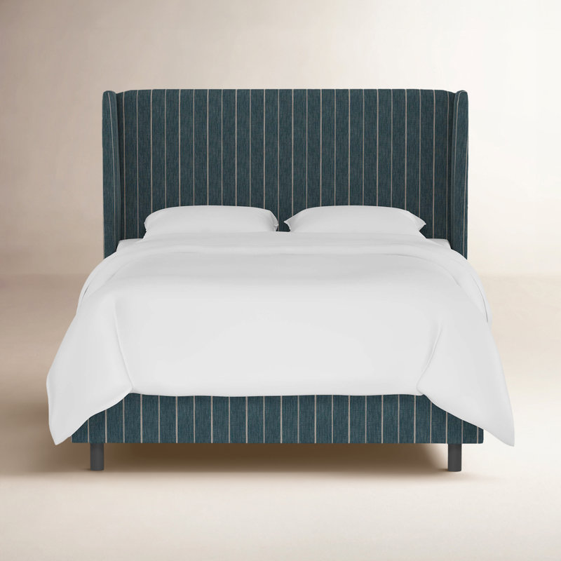 Tilly Upholstered Wingback Bed, Queen, Fritz Indigo Stripe