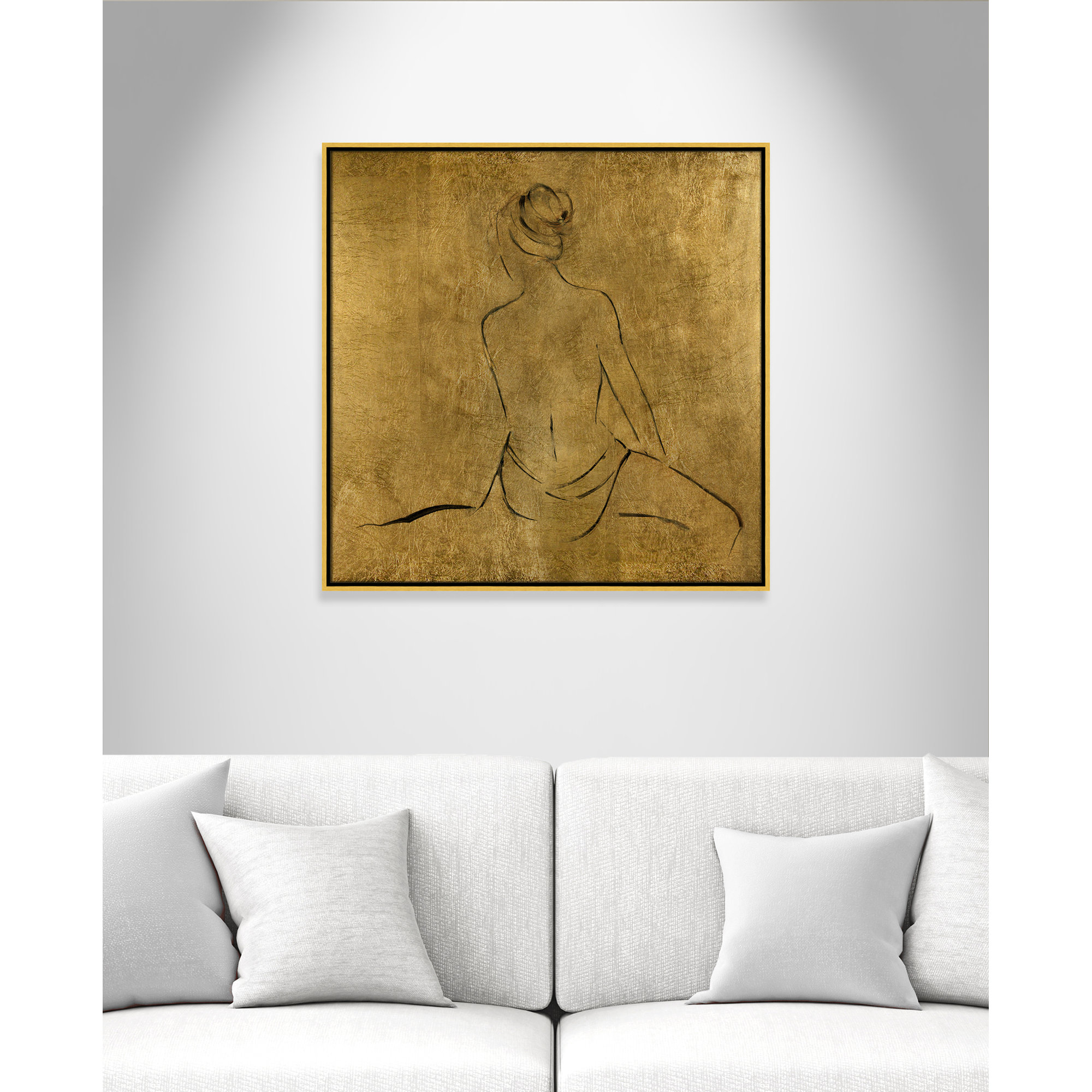 Golden Bather II by Sally Swatland - Painting Print, 31.5" H x 31.5" W x 2" D, Gold Framed Canvas