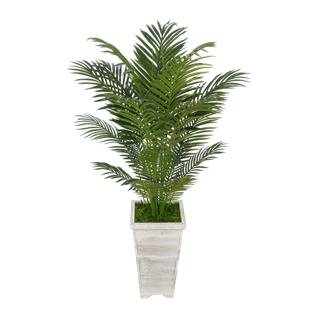 54'' Faux Palm Tree in Wood Decorative Vase Bay Isle Home™ Base 
